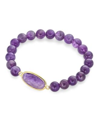 Set of 2 Boho Faceted Large Center Natural 8MM Ball Bead Stone Stretch Bracelet