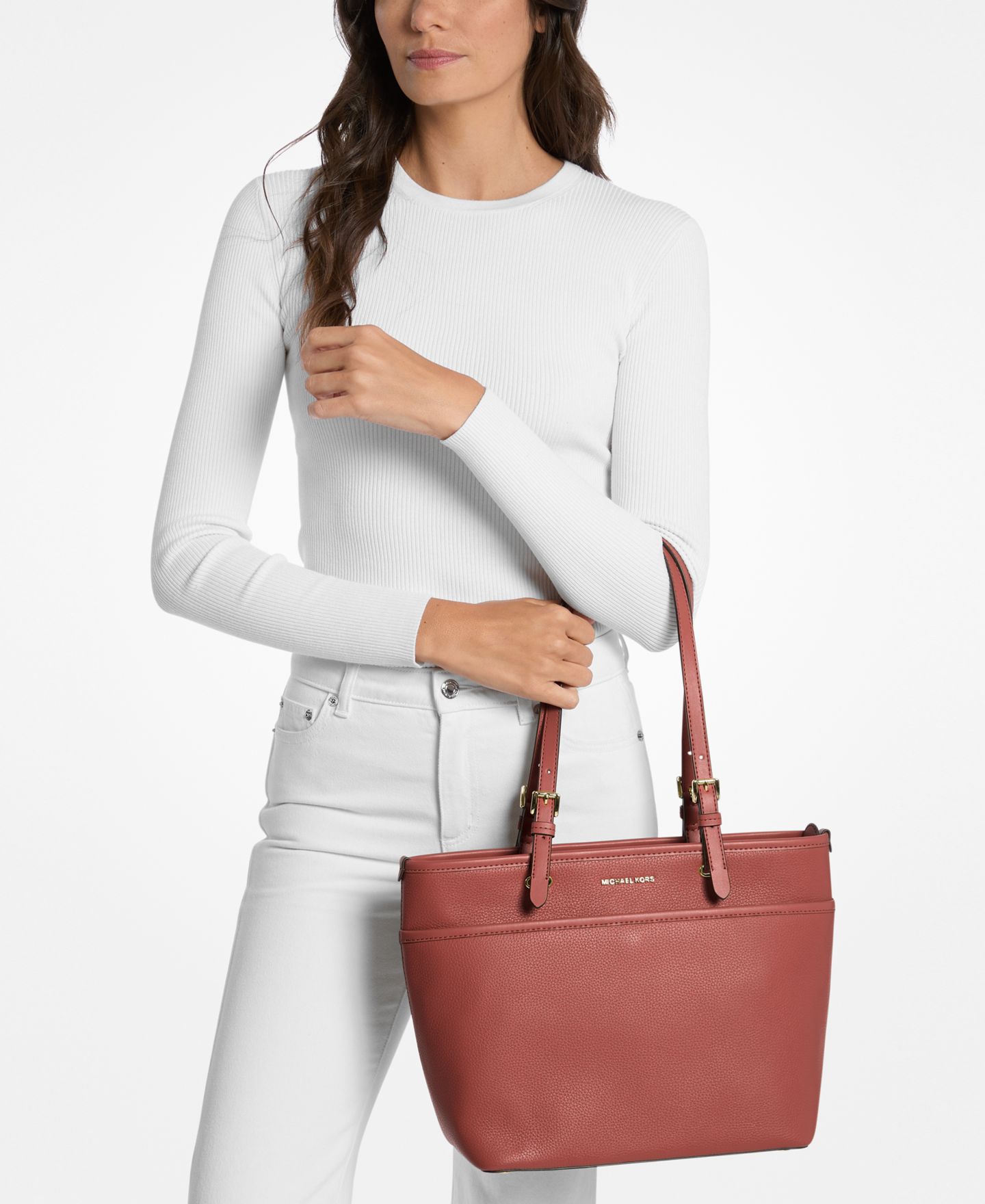 Женская сумка MICHAEL Michael Kors Winston Large Leather Zip-Top, цвет: Малиновый — фото 4