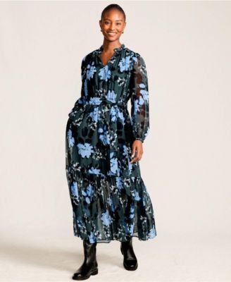 Women's Chiffon Tiered Long Sleeve Maxi Dress