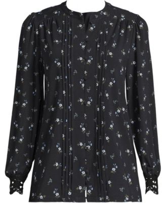 Women's Lightweight Jersey Long Sleeve Button Front Pintuck Top