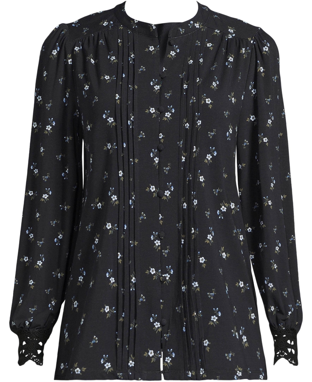 Lands' End Women's Lightweight Jersey Long Sleeve Button Front Pintuck Top