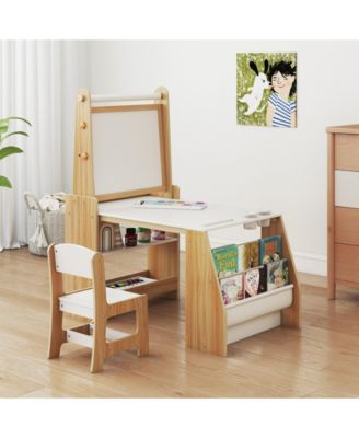 Kids Art Table and Chair Set with Easel and Chair for Drawing Reading
