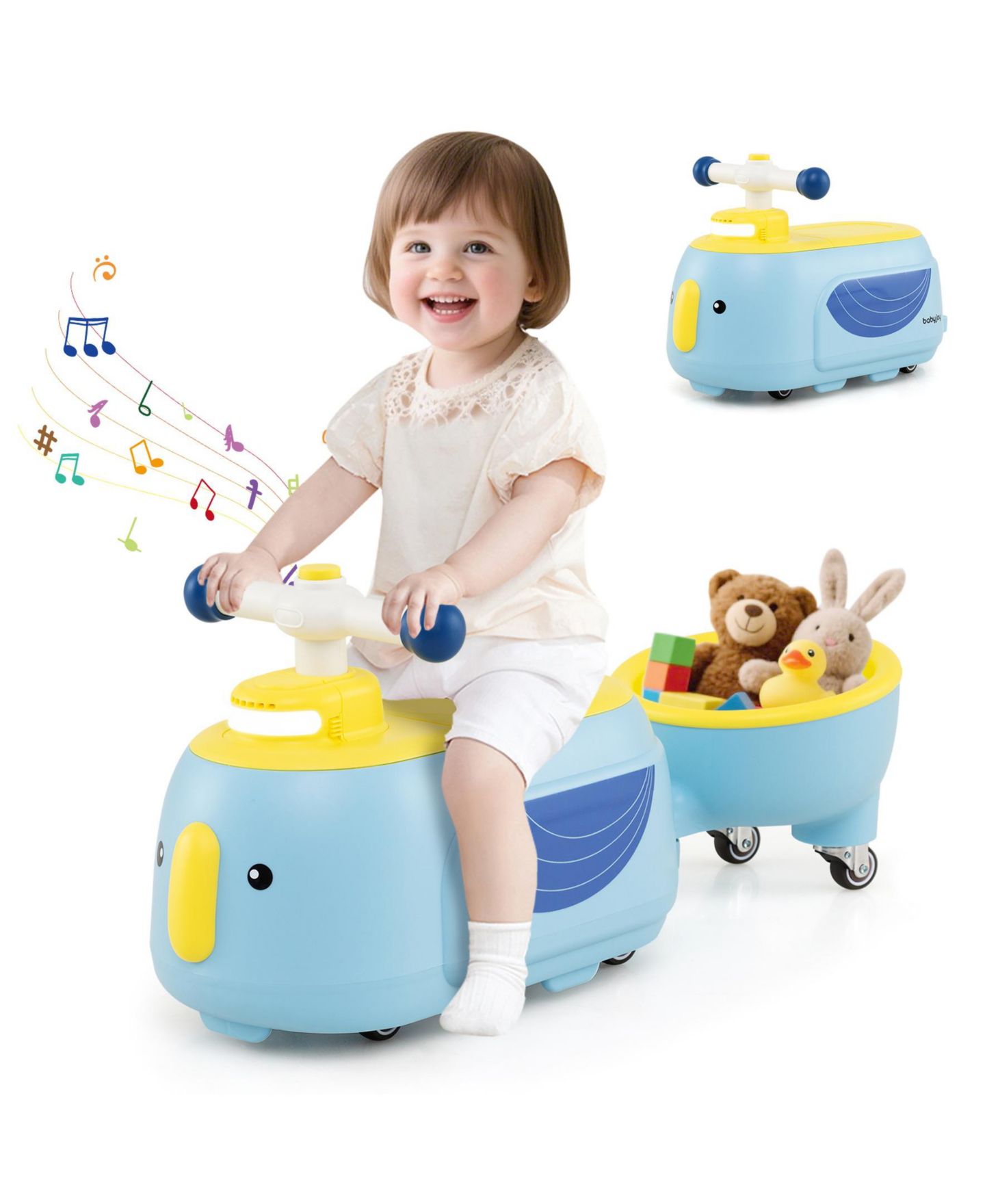 Детская игрушка SUGIFT Penguin-Themed 2-in-1 Ride-On Toy with Trailer, Lights & Music, Ages 12+ Months, цвет: Синий — фото 4