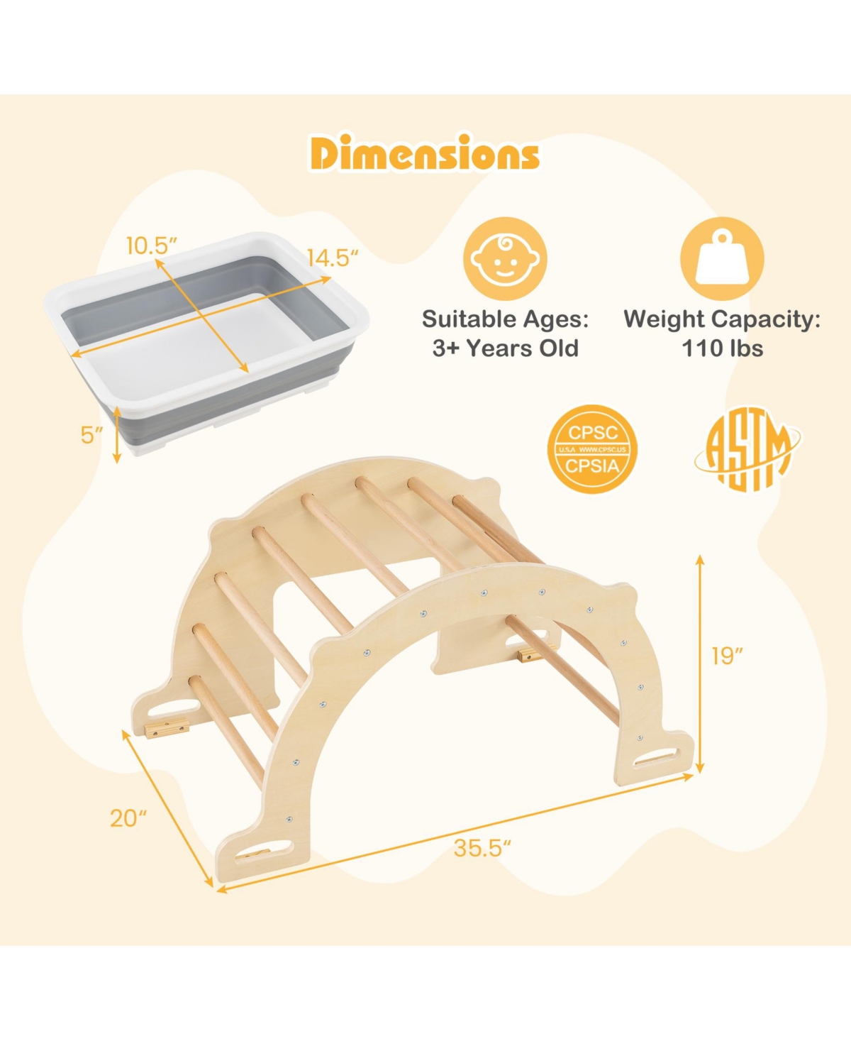 Sugift 8 in 1 Climbing Arch Sensory Table for Kids with Collapsible Storage Bin for 3+ Years Old