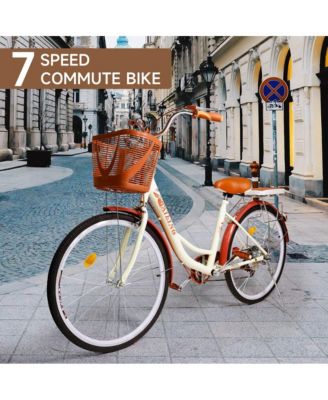 26-Inch 7-Speed Beach Cruiser Bike for Adults, High-Carbon Steel Frame & Easy Assembly for Leisure Rides