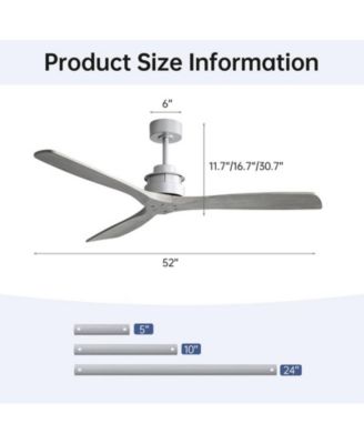 60-inch Modern Sliver 3-Blade Solid Wood Ceiling Fan Without Light With 6-Speed Remote Control and Forward Reverse Function For Indoor