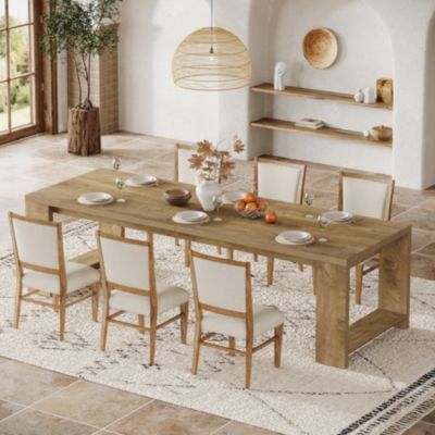86.61-Inch Dining Table for 6-8, Farmhouse Narrow Kitchen Table with Pedestal Base Only Table)