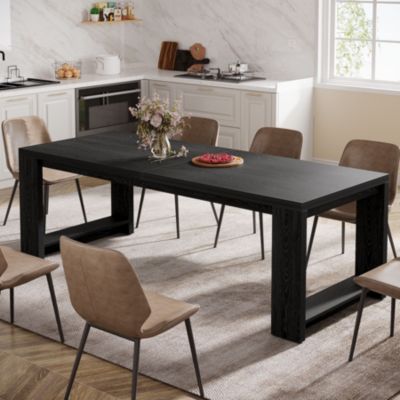 86.61-Inch Dining Table for 6-8, Farmhouse Narrow Kitchen Table with Pedestal Base Only Table)
