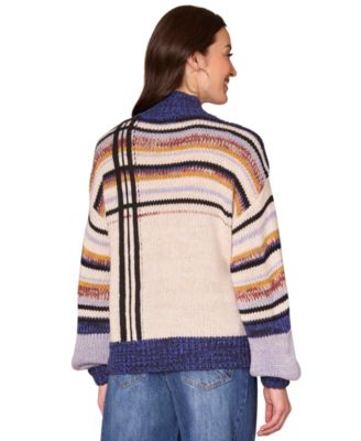 Women's Long Sleeve Mock Neck Stripe Sweater