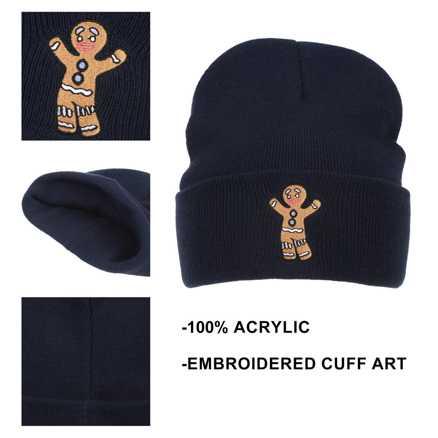 Мужская шапка Shrek Gingy Embroidery Acrylic Knit Standard Cuff Beanie, цвет: Синий — фото 2