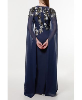 Women's Floral 3D Cape Sleeve Maxi Dress