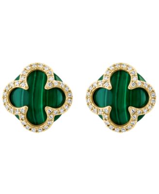 Diamond (1/5 ct. t.w.) and Malachite Earrings in 14k Yellow Gold