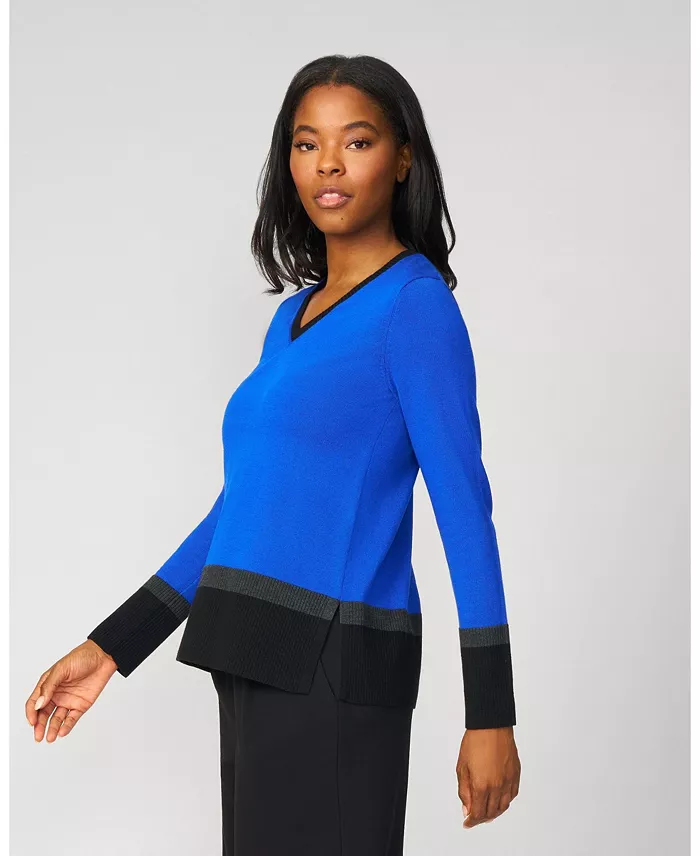 Women's Colorblock V-Neck Rib Tunic Sweater - thumbnail 8
