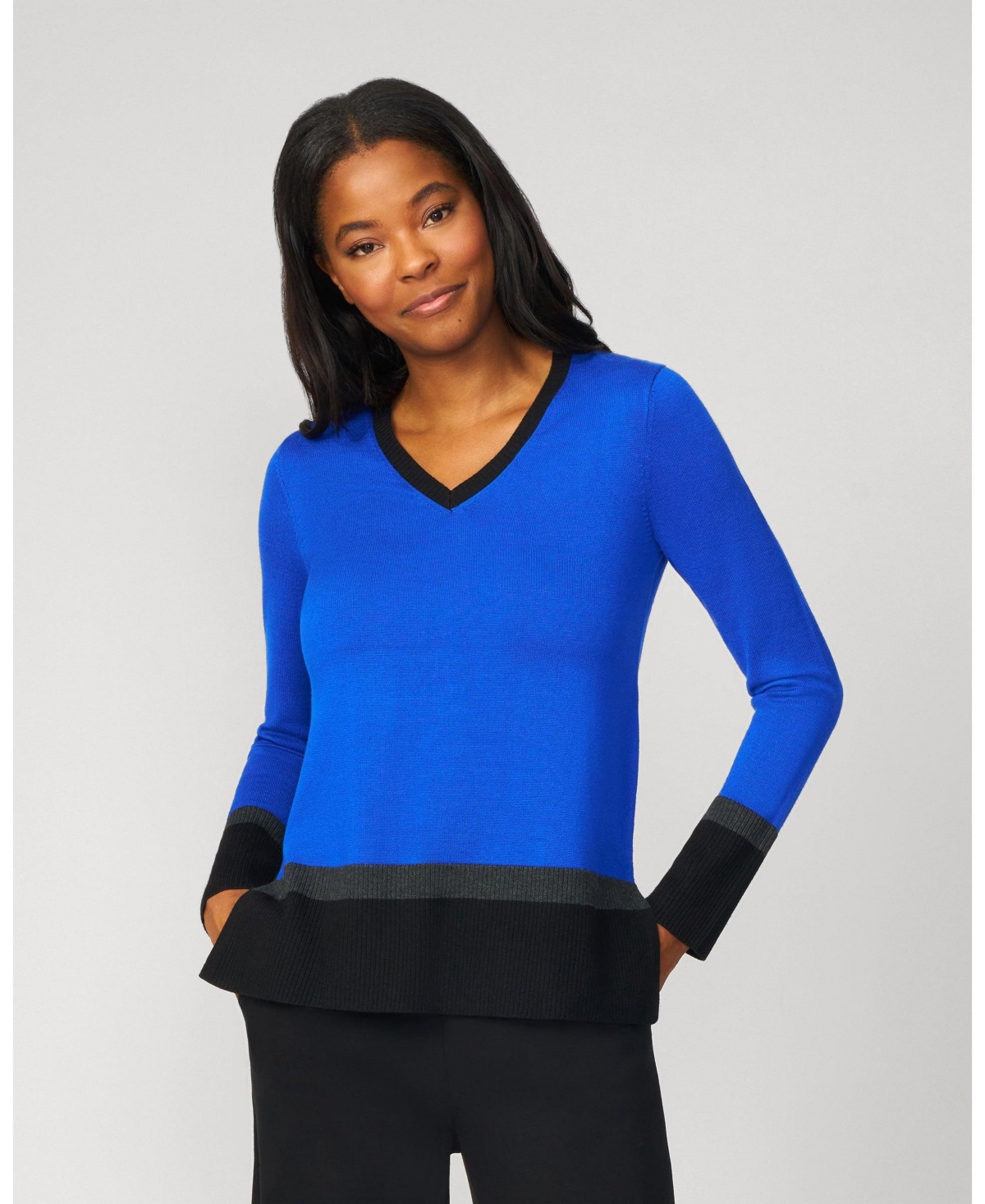 Cable & Gauge Women's Colorblock V-Neck Rib Tunic Sweater