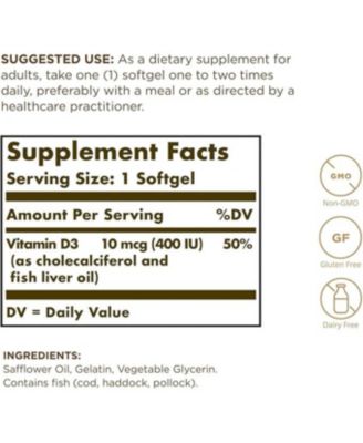 Vitamin D3 (Cholecalciferol) ,400 IU ,100 S Gels