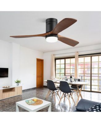 52-inch Modern Black 3 Solid Wood Blades Flush Mount Tri color Adjustable Ceiling Fan Light with Remote Control