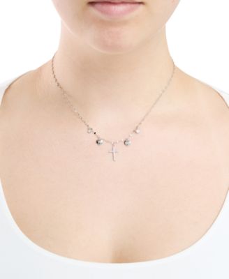 Cubic Zirconia Cross Heart Pendant Necklace (0.29 ct. t.w.) in Sterling Silver (also in 14k Gold Over Sterling Silver)