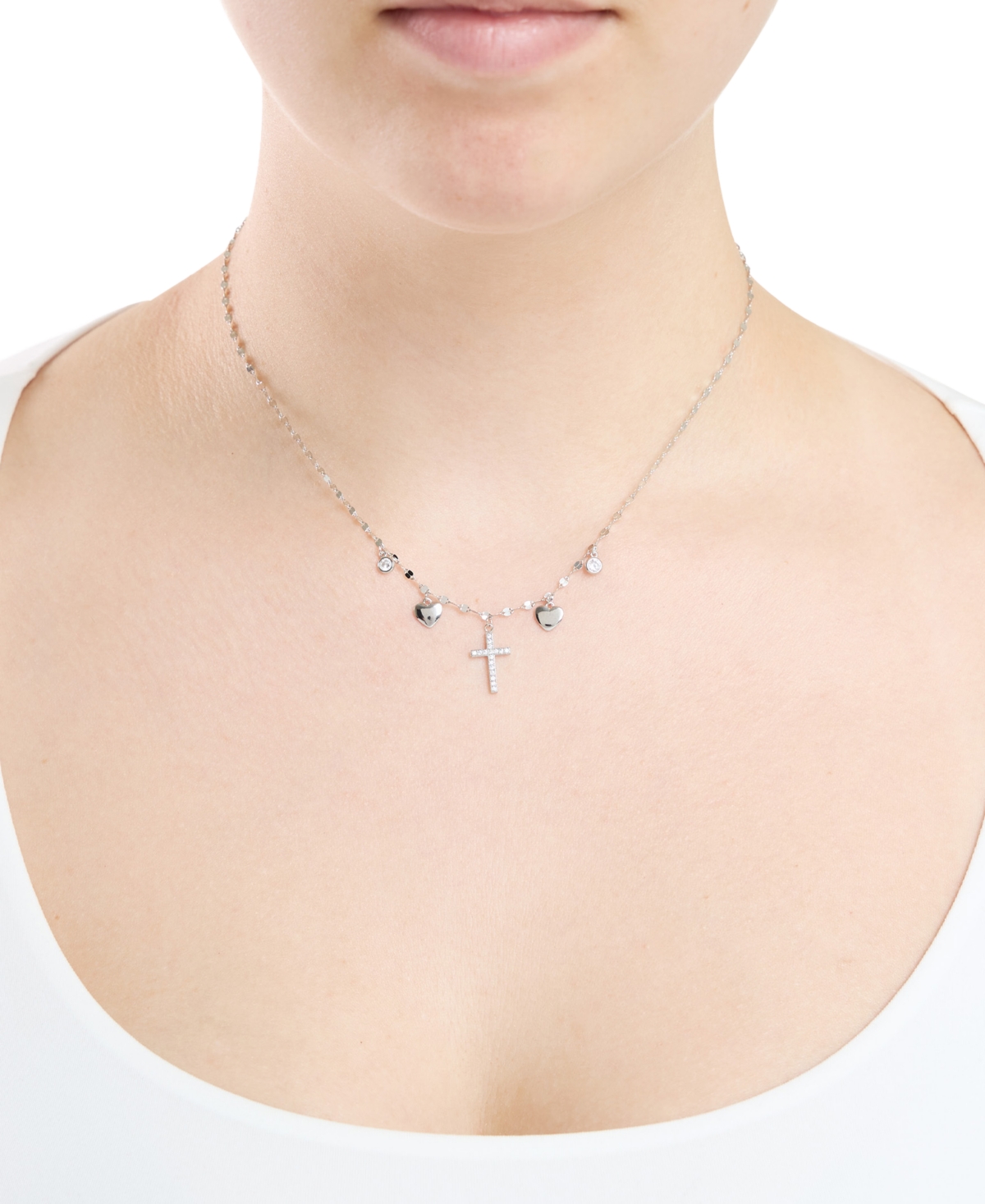Macy's Cubic Zirconia Cross Heart Pendant Necklace (0.29 ct. t.w.) in Sterling Silver (also in 14K Gold Over Sterling Silver)
