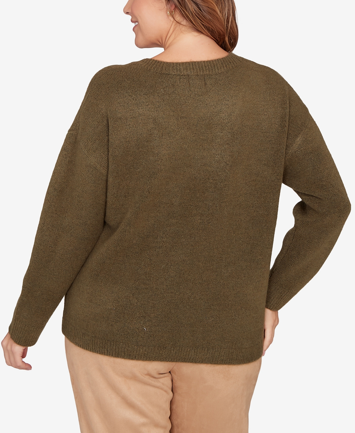 Hearts Of Palm Plus Size Argyle Long Sleeve V-Neck Sweater
