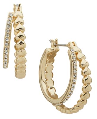 Emily in Paris - Glass Stone & Cubic Zirconia Gold-Tone Pave Heart-Shaped Split Hoop Earrings