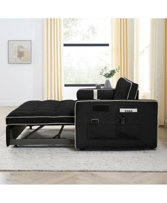 1-Piece Velvet & Metal Sleeper Sofa – USB Ports, Adjustable Backrest, Pull-Out Bed, Pillows Included