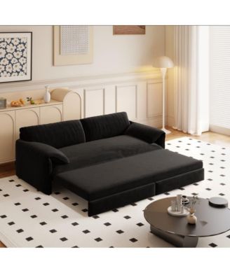 66" Queen Pull-Out Sofa Bed, Convertible 3-in-1 Velvet Sleeper Couch with Storage Pocket for Living Room or Guest Room