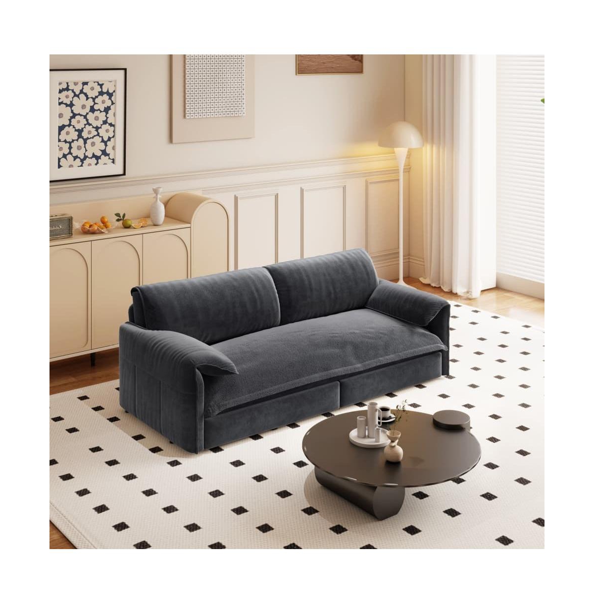 Maison Boucle 66" Queen Pull-Out Sofa Bed, Convertible 3-in-1 Velvet Sleeper Couch with Storage Pocket for Living Room or Guest Room-Maison