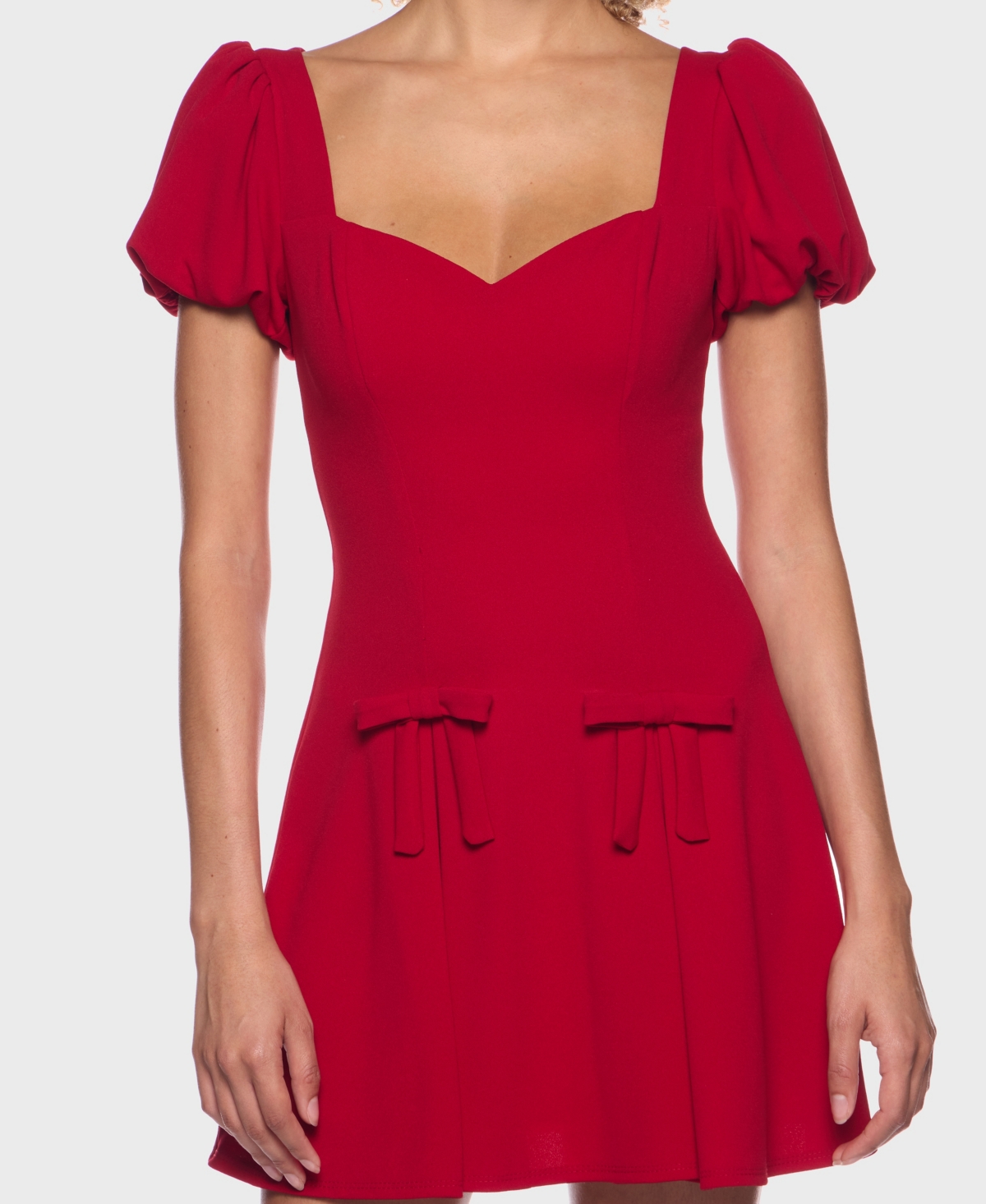 B Darlin Women's Puff Sleeves Fit And Flare Dress In Burgundy