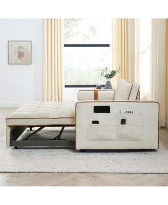 1-Piece Velvet & Metal Sleeper Sofa – USB Ports, Adjustable Backrest, Pull-Out Bed, Pillows Included