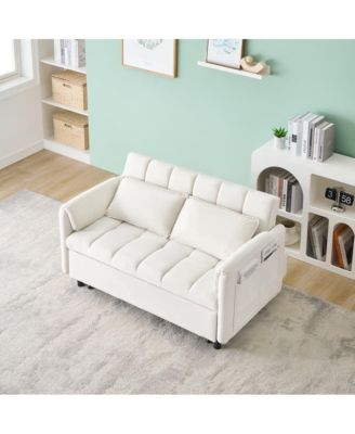 53" Pull-Out Sleeper Loveseat Sofa Bed, Convertible 3-in-1 Velvet Couch with Side Pockets & Back Support for Small Spaces
