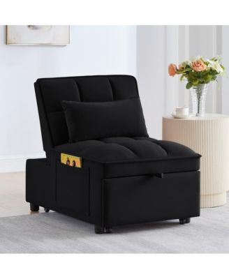 4-in-1 Single Velvet Pull-Out Sleeper Chair Bed with Adjustable Backrest, Side Pocket & Pillow for Small Spaces-Maison Boucle