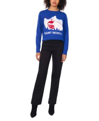 Women's Crewneck "Saint Moritz" Motif Long-Sleeve Sweater