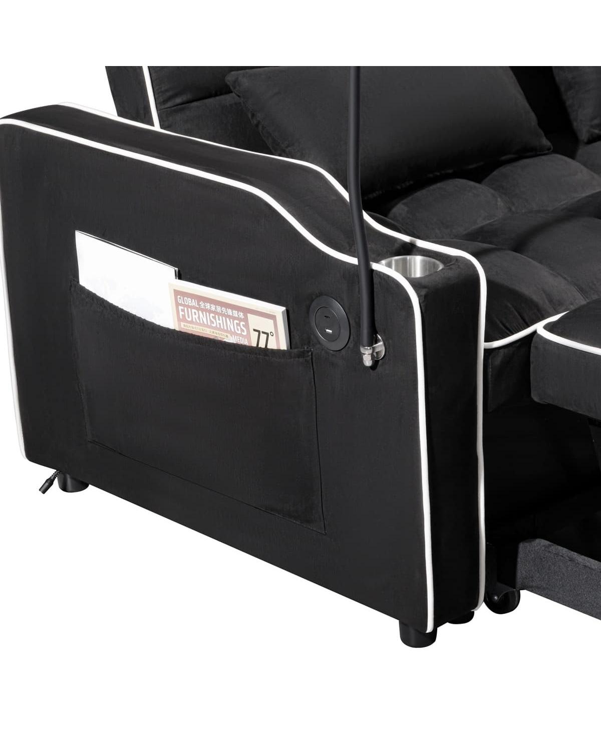 Maison Boucle 3-in-1 Convertible Sofa Bed, 54.7'' Suede Sleeper Couch with Adjustable Backrest, Usb Charging Port & Phone Holder-Maison Boucle