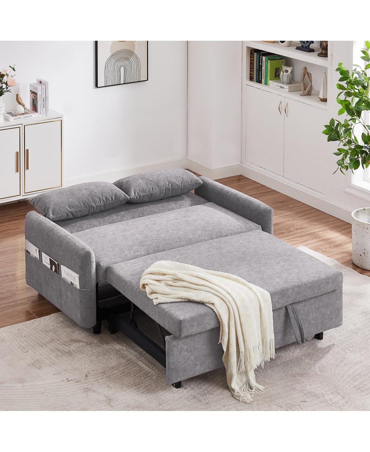 Maison Boucle 55" Convertible Sleeper Loveseat, Pull-Out Sofa Bed with Adjustable Back, Usb A/C Ports & Side Pockets for Small Living Spaces-Maison Bo