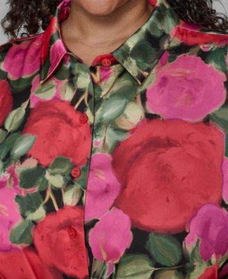 Plus Size Floral Print Long Sleeve Top