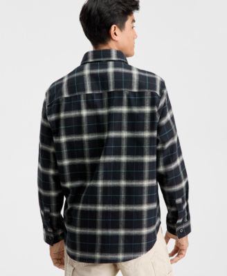 Men's Oversized-Fit Ebolt Plaid Long-Sleeve Shirt