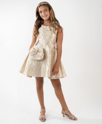 Rare Editions - Girls 7-16 2-Piece Sleeveless Brocade Dress and Side Bag Set