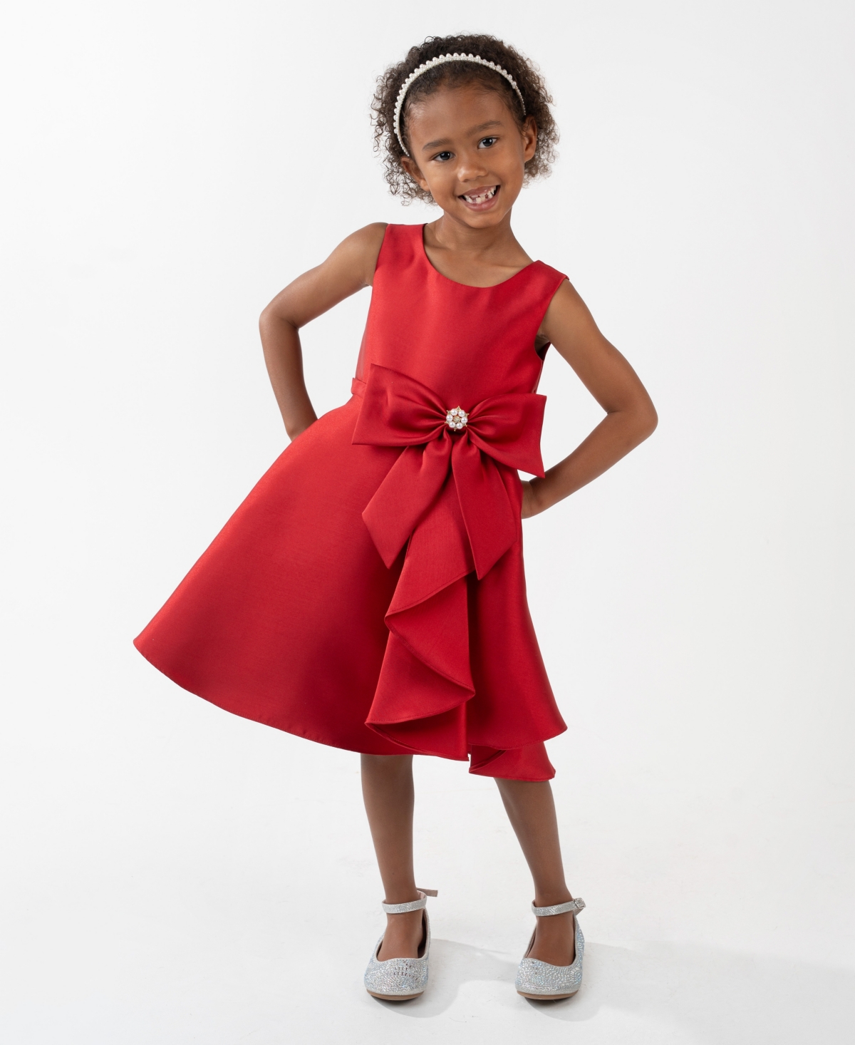 Rare Editions Girls 2T-6X Solid Mikado Sleeveless Dress