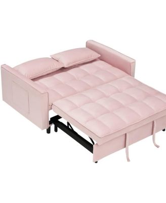  Velvet Loveseat Sofa Bed   3-in-1 Convertible   Pull-Out Sleeper, Tufted Back, Storage Pockets Small Space-Friendly