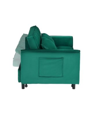  Velvet Loveseat Sofa Bed   3-in-1 Convertible   Pull-Out Sleeper, Tufted Back, Storage Pockets Small Space-Friendly