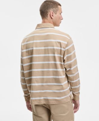 Men's Nolongi Relaxed-Fit Long-Sleeve Striped Polo Shirt