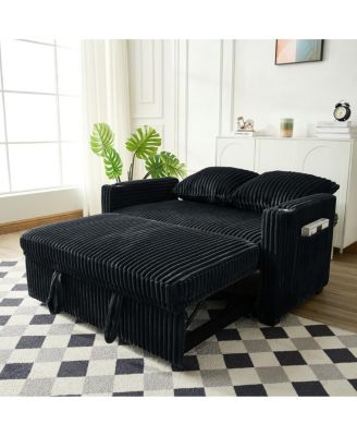 1 Pc Corduroy Sofa Bed, Adjustable Backrest, USB Charging, Pull-Out Sleeper, Cup Holders, Storage – Furniture