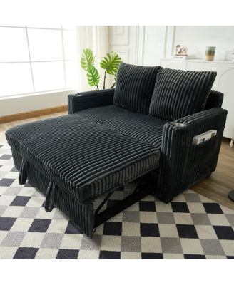 1 Pc Corduroy Sofa Bed, Adjustable Backrest, USB Charging, Pull-Out Sleeper, Cup Holders, Storage – Furniture