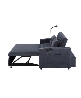 55.9" Pull Out Sofa Bed with USB Ports, Cup Holders & Side Pockets, Adjustable Backrest Convertible Sleeper for Small Spaces-Maison Boucle