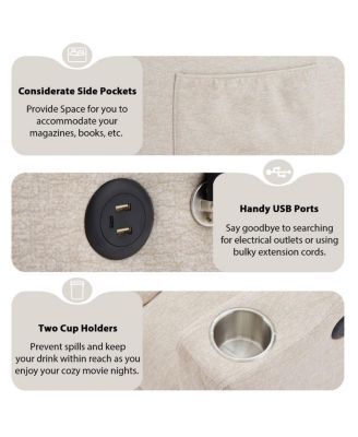 5-Piece Pull-Out Sofa Bed Set with USB Ports, Cup Holders, Side Pockets, and Adjustable Backrest