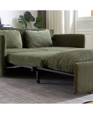 64.5 Inch 3-in-1 Corduroy Pull-Out Sleeper Sofa, Adjustable Loveseat Bed with Storage Pockets & 2 Pillows