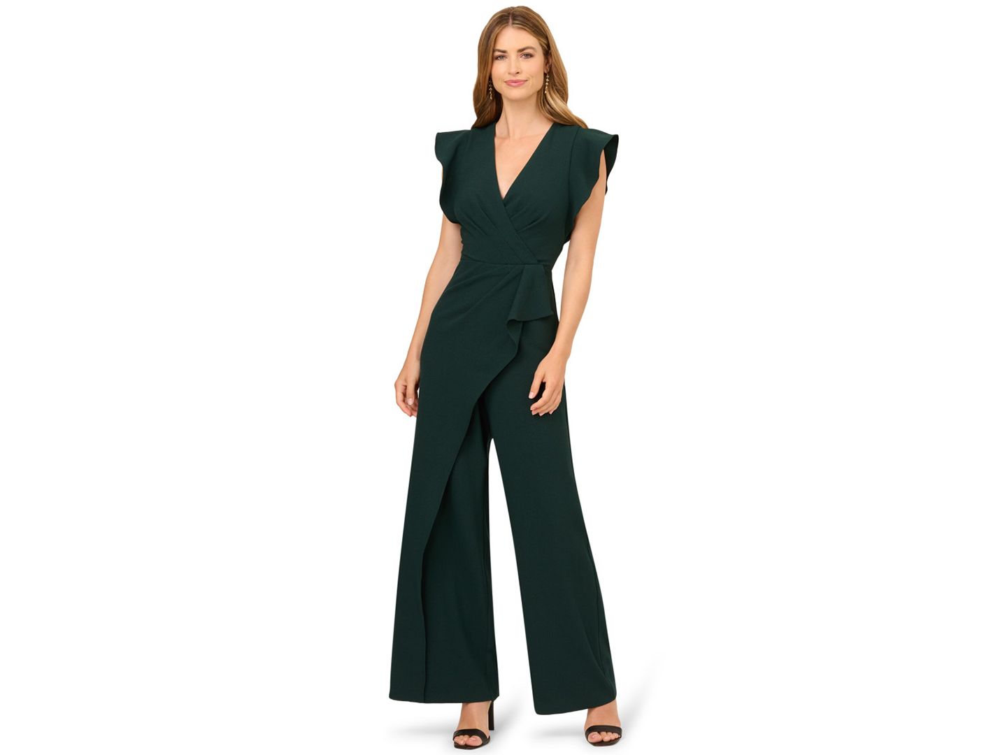 Женский комбинезон Adrianna Papell Crepe Overlay V-Neck Jumpsuit, цвет: Тёмный зелёный — фото 1