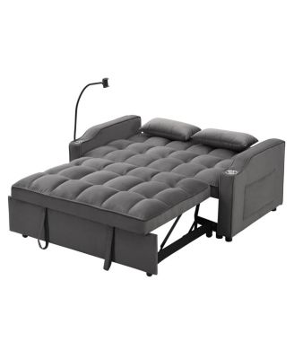55.1" Velvet Pull Out Sofa Bed with USB & Phone Stand, Convertible Loveseat Sleeper for Guest Room or Office-Maison Boucle