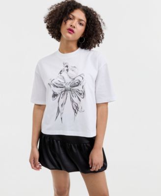 GUESS - Women's Short-Sleeve Chrome Bow Crewneck T-Shirt