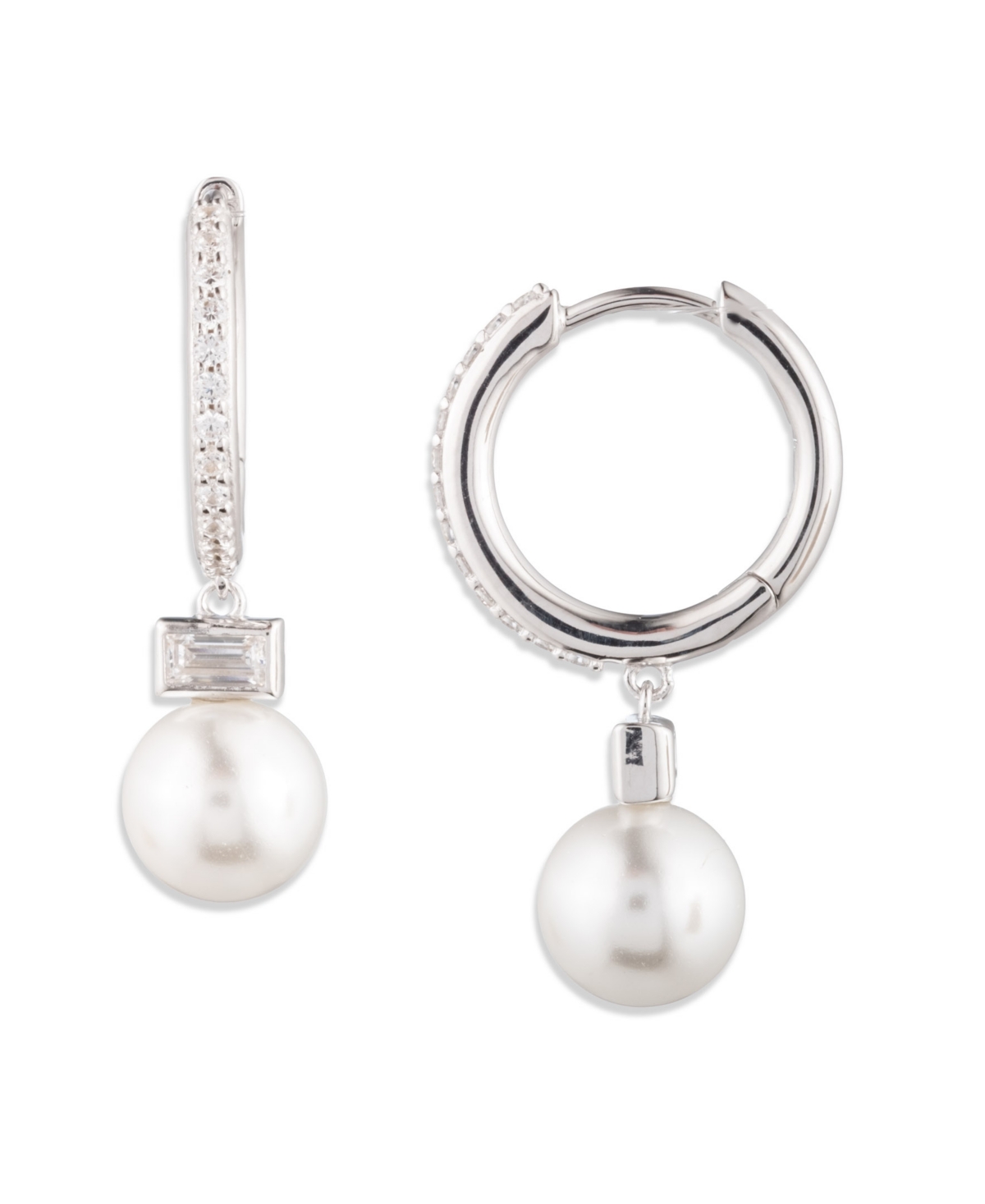 Ralph Lauren Cubic Zirconia & Imitation Pearl Sterling Silver Hoop Earrings In Brown